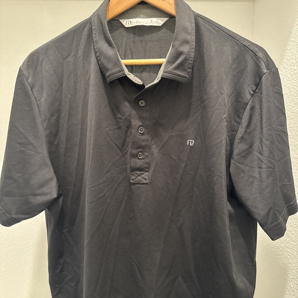 Travis Mathew Shirt Mens L Solid Black Short Sleeve Golf Polo Performance